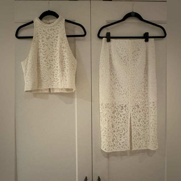 Nicholas Lace Slit Skirt Set in Ivory/White